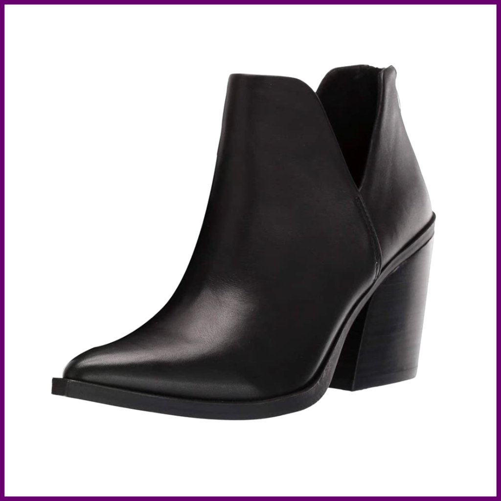 Women's Pointed Toe Ankle Boots With Stacked Heel And Back Zipper